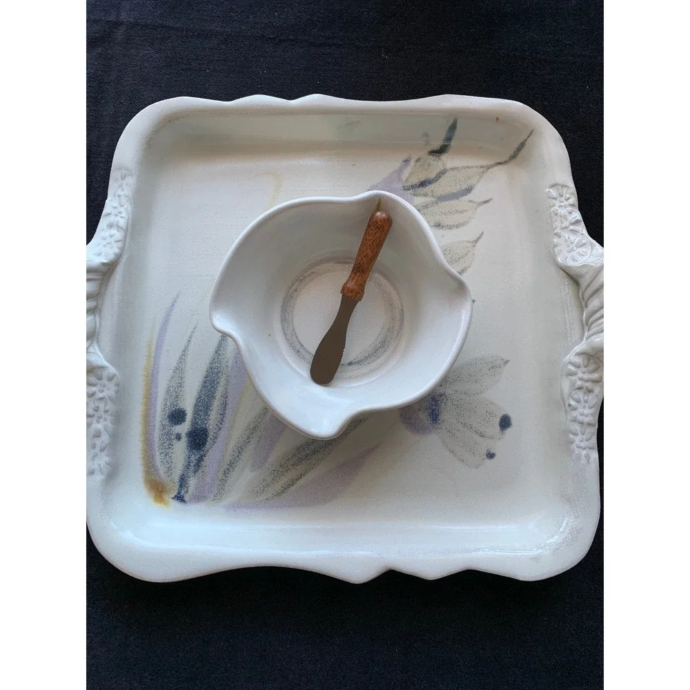Studio Pottery Platter with Dip‎ Bowl